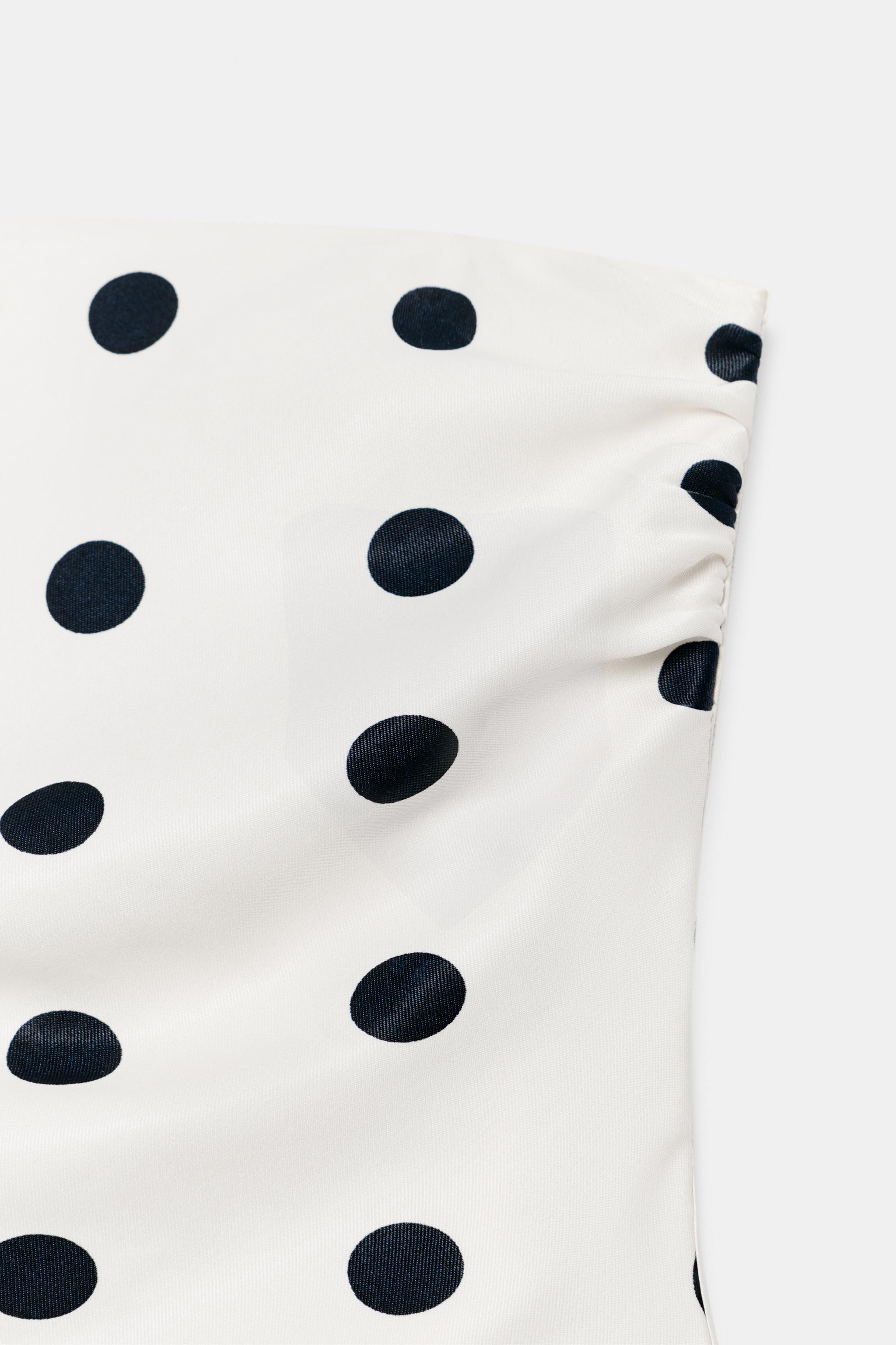 POLKA DOT SATIN BANDEAU TOP WITH TIE